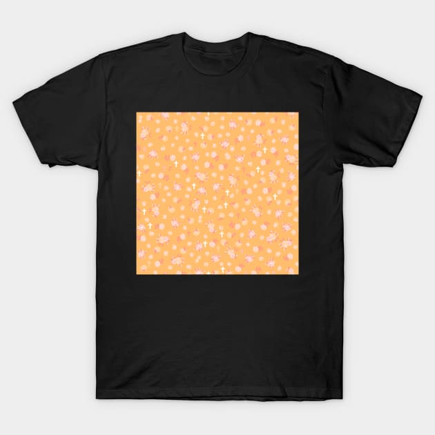 Tiny Crosses and Blossoms Marmalade Orange T-Shirt by MSBoydston